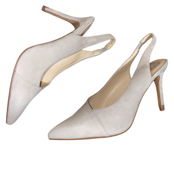 Vince Camuto Suede Pointy Toe Slingback Cream Pumps Heel - Size 8.5 M - Picture 1 of 9